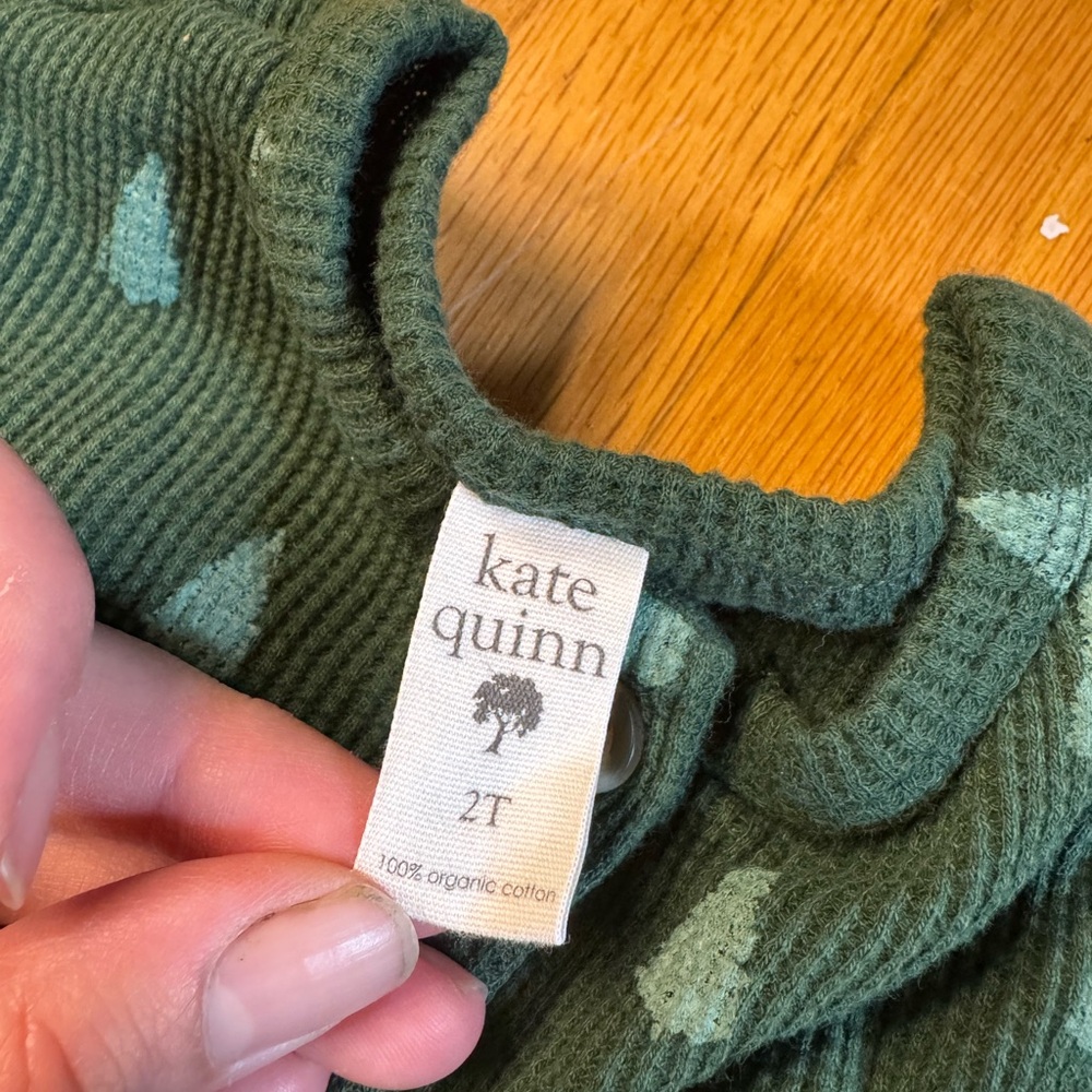 Kate Quinn Forest Green Kids Dress with Tree Pattern - Picture 3 of 4